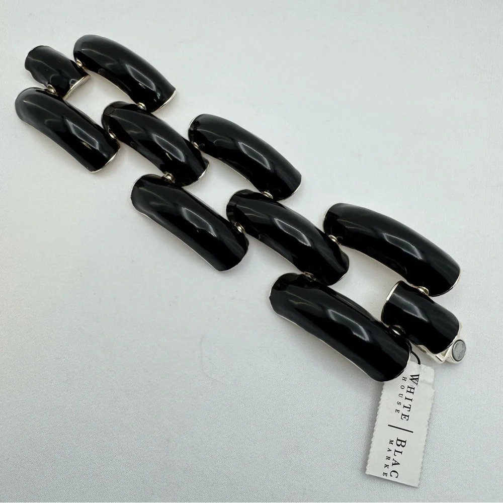 White House Black Market Black Enamel Bracelet Magnetic Clasp Bold Chunky